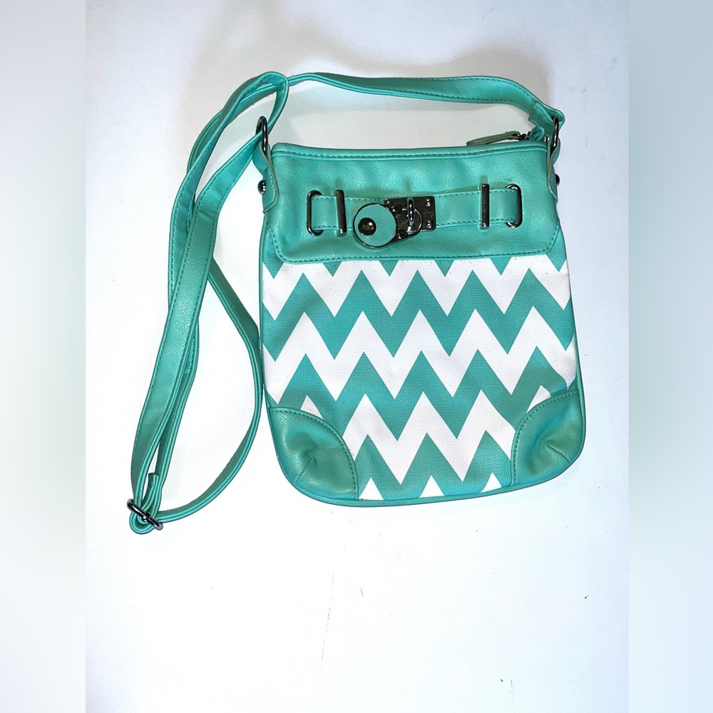 Stylish Chevron Patterned Teal Shoulder Bag SKU - PB013